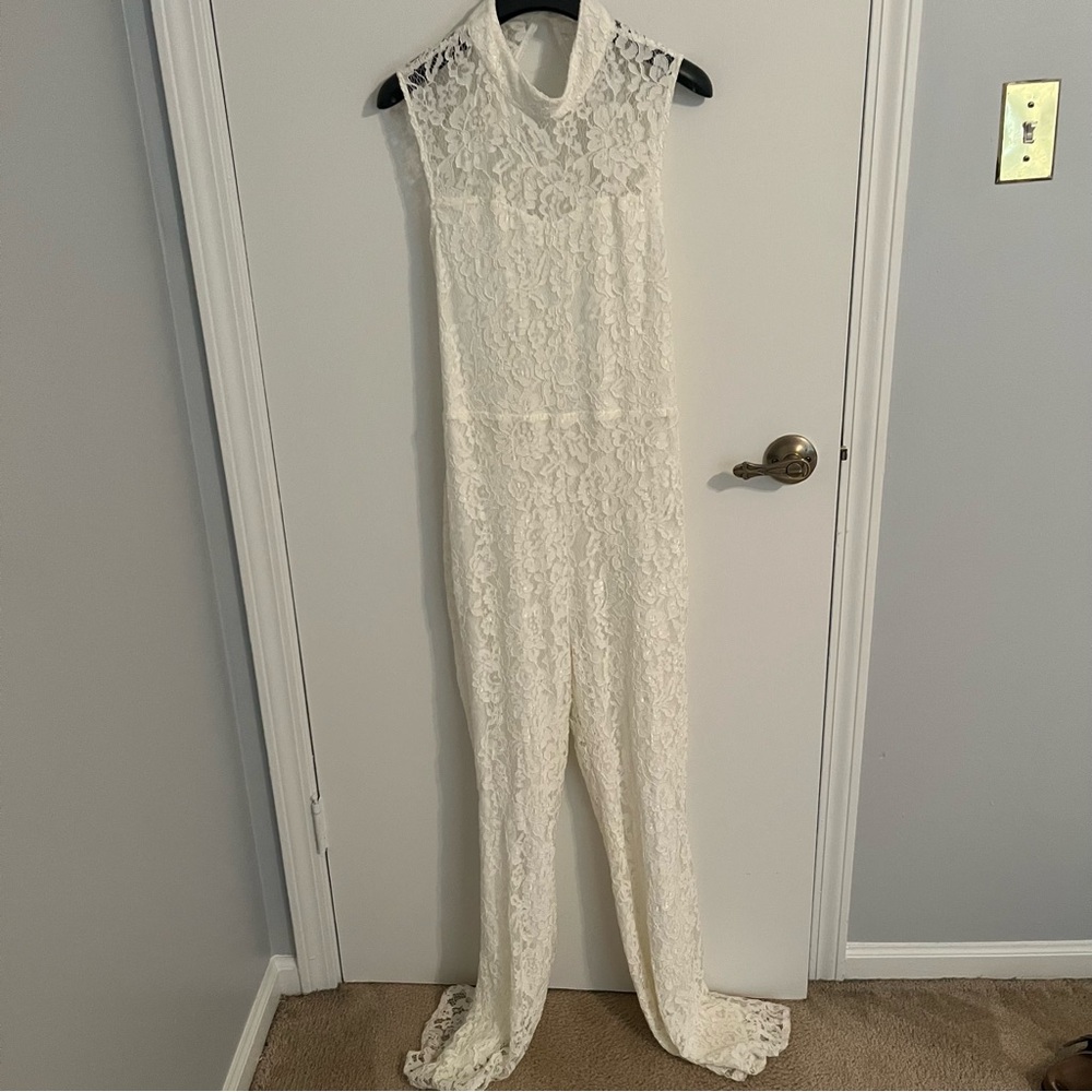 93 Eline by Line & Dot Off White Lace Jumpsuit
